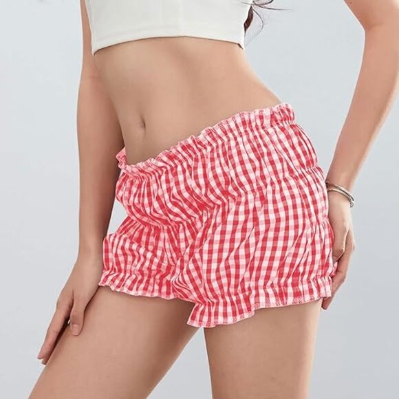 Y2K Plaid Ruffle High-Waisted Shorts – Trendy Slim Fit Aesthetic Summer Bottoms - Picture 4 of 6
